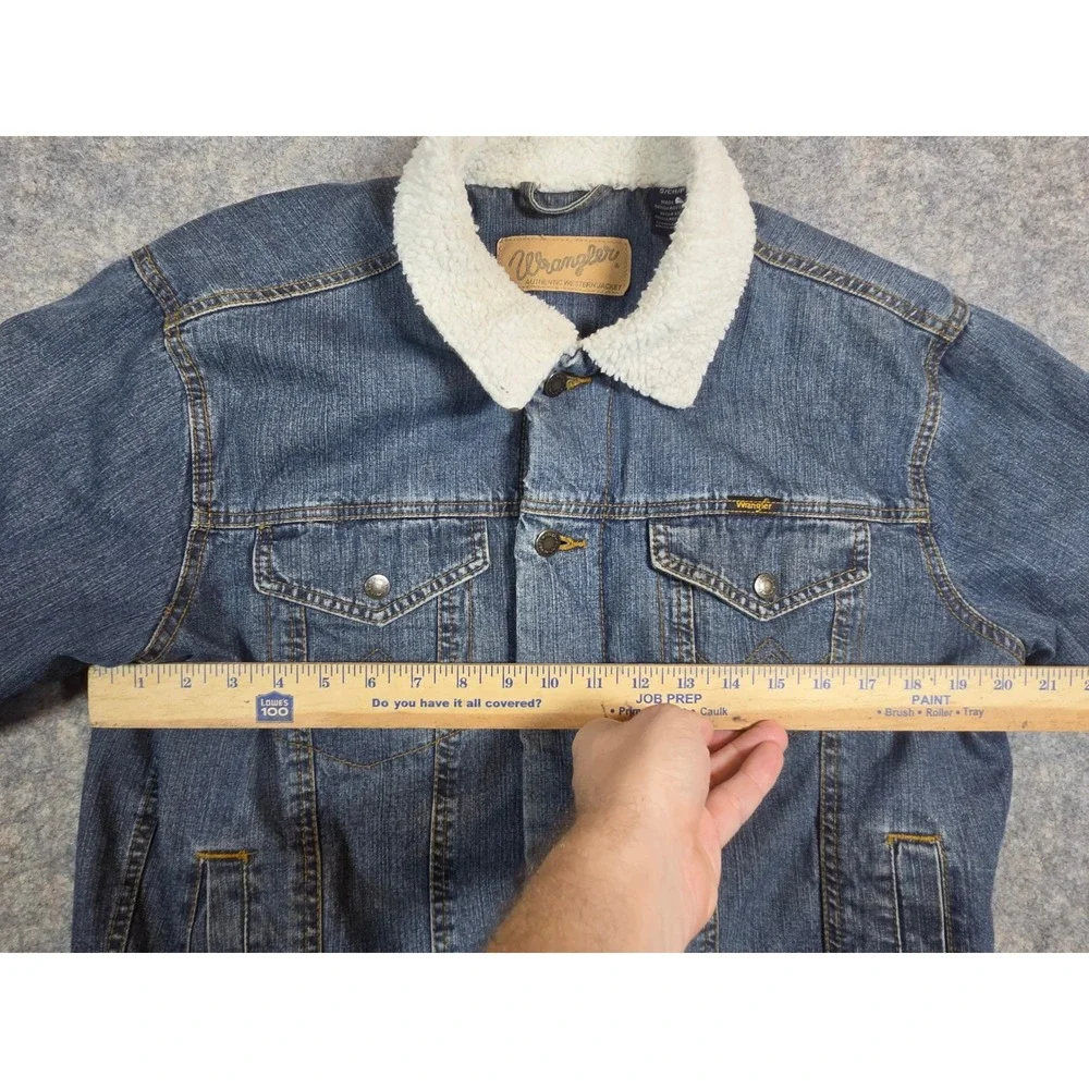 Wrangler Mens Sherpa Lined Denim Jacket Blue Western Trucker Jacket Size Small